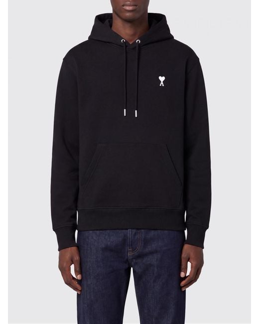 AMI Blue Cotton Hoodie With Contrasting Embroidered Logo for men