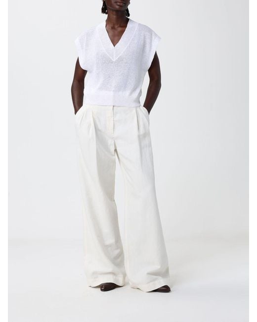Pantalones De Pernera Ancha De Mezcla De Algodón Brunello Cucinelli de color White