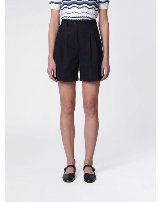 DUNST Blue Cotton-Blend Short Shorts With Belt Loops And American Pockets