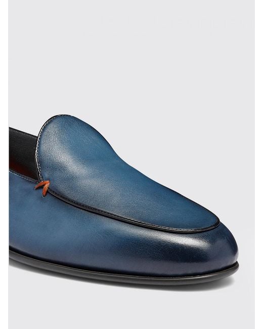 Santoni Blue Elegant Slip-On Loafers With Leather Sole For Comfortable Daily Use for men