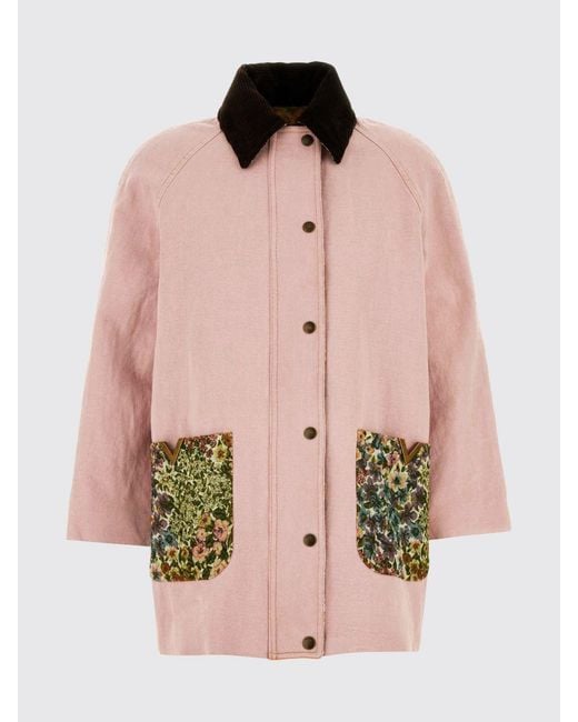 Valentino Garavani Pink Denim Jacket With Velvet Collar And Floral Details