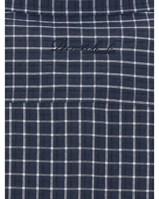 DUNST Blue Check Pattern Cotton-Blend Shirt With Patch Pocket And Dropped Shoulders