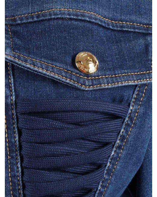 Elisabetta Franchi Blue Denim Bustier Jacket With Laces