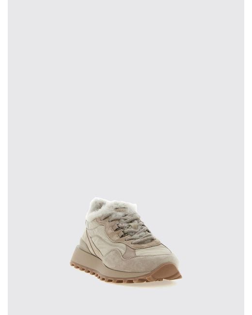 Brunello Cucinelli White Suede And Nylon Low-Top Sneakers With Shearling Lining