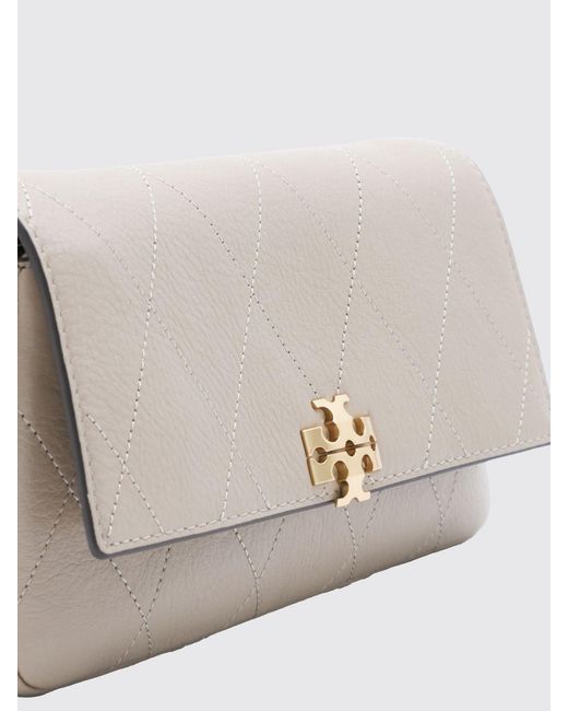 Tory Burch Natural Charlie Quilted Leather Mini Crossbody Bag With Double T Logo