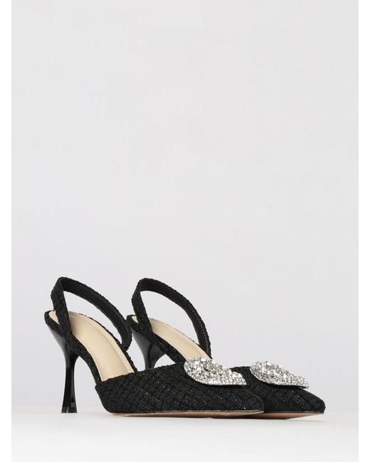 Twentyfourhaitch Black Tortuga Tweed Slingbacks With Jewel Buckle