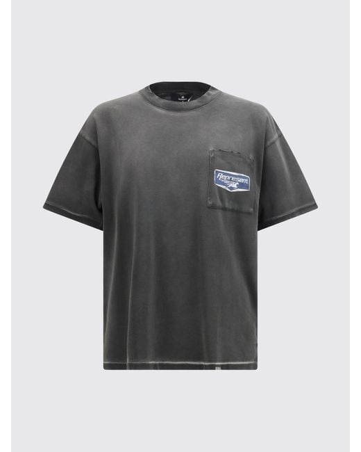 Represent Gray Cotton T-Shirt With Logo for men