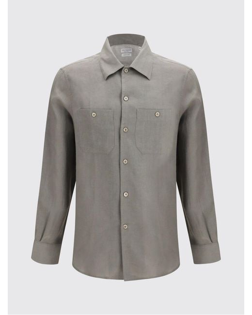 Brunello Cucinelli Gray Linen Casual Shirt for men