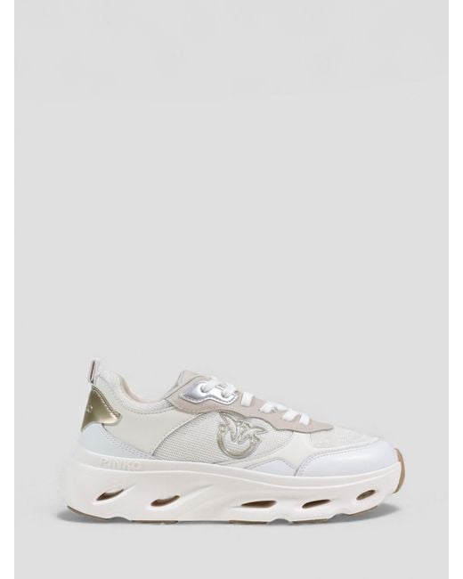 Pinko White Leather And Mesh Sneakers