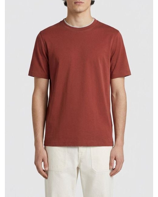 Brunello Cucinelli Red Cotton Crew-Neck T-Shirt With Contrasts for men