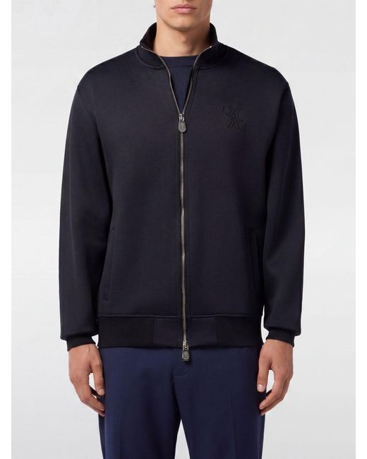 Billionaire Blue Cotton Zip-Up Sweatshirt With Turtleneck Collar for men