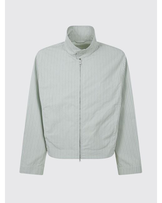 Dries Van Noten Gray Striped Cotton High-Neck Jacket With Zip Closure for men