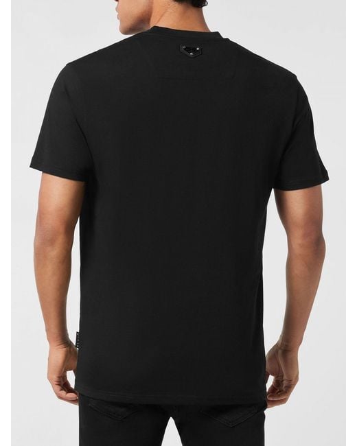 Philipp Plein Black Cotton T-Shirt With Graphic Print And Contrasting Logo for men