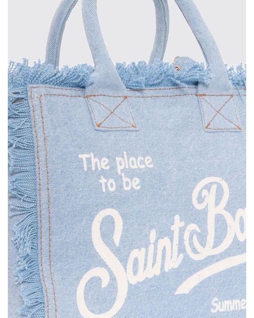 Mc2 Saint Barth Blue Colette Cotton Canvas Bag With Logo