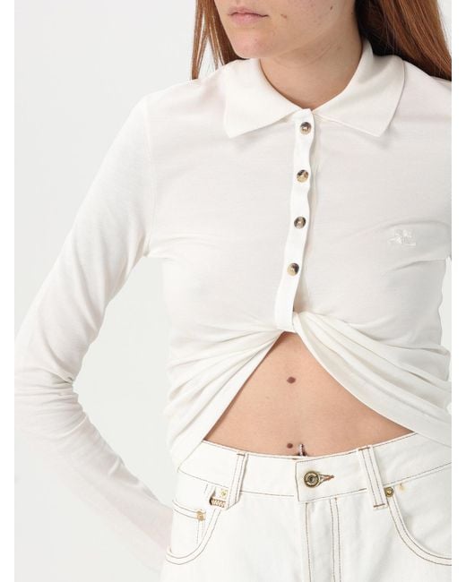 Courreges White Cropped Polo Shirt Twisted Detail
