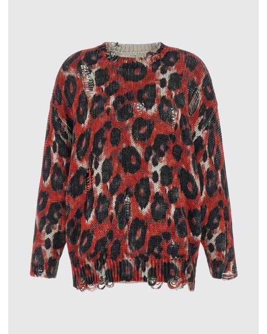 R13 Red Animal Print Cotton Knit Top