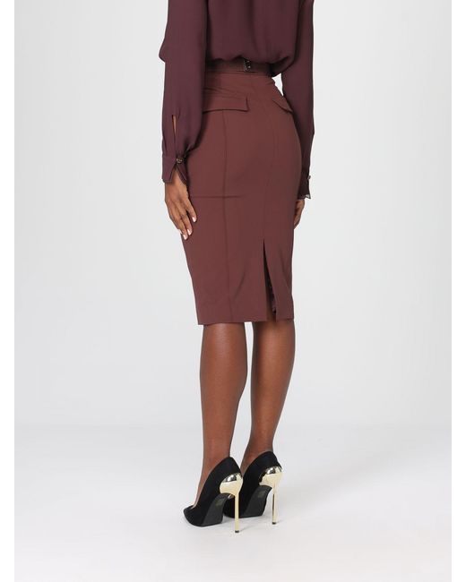 Elisabetta Franchi Red Bi-Stretch Technical Fabric Skirt With Belt