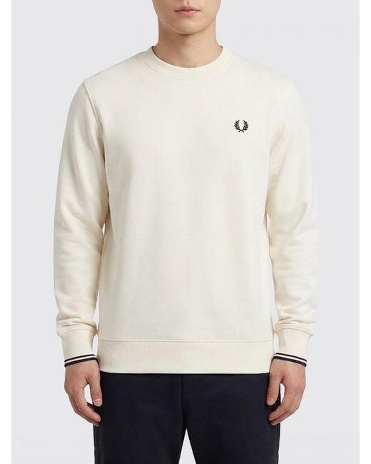 Fred Perry White Cotton Crew-Neck Sweatshirt With Logo for men