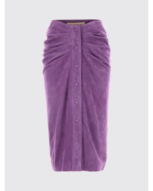 Valentino Garavani Purple High-Waisted Ruched Suede Midi Pencil Skirt