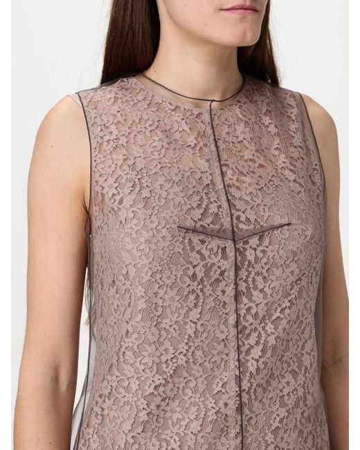 Fendi Multicolor Lace Midi Dress With Tulle Overlay