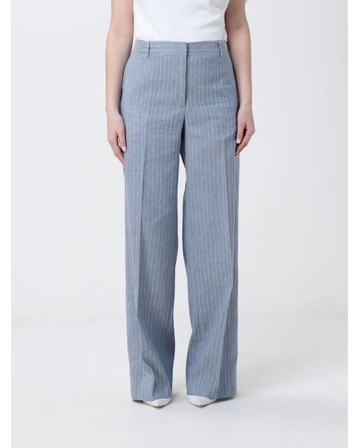 PT Torino Blue Pinstriped Linen And Cotton Palazzo Trousers