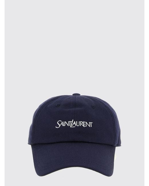 Saint Laurent Blue Cotton Baseball Cap With Contrasting Logo