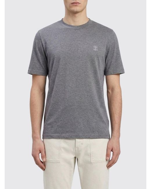 Brunello Cucinelli Gray Cotton T-Shirt With Logo for men