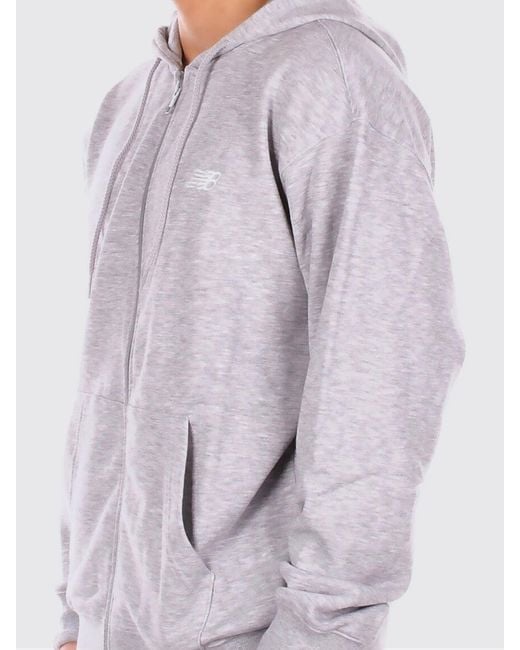 New Balance Gray Cotton Zip-Up Hoodie for men