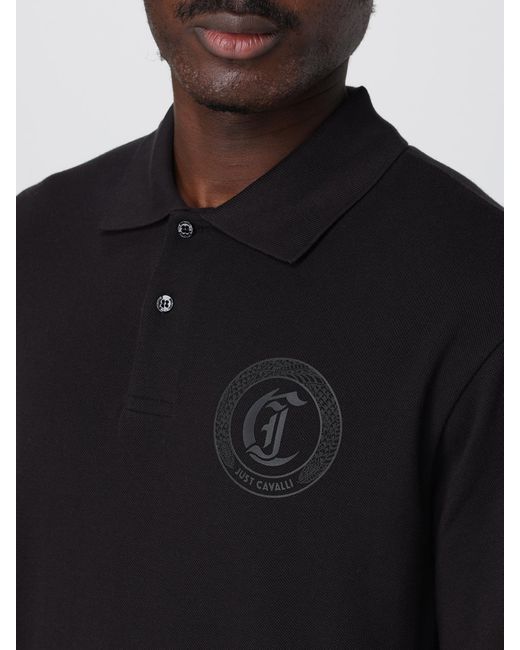 Just Cavalli Black Polo Shirt Short Sleeve Logo for men