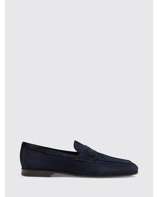 Santoni Blue Carlos Suede Loafers for men