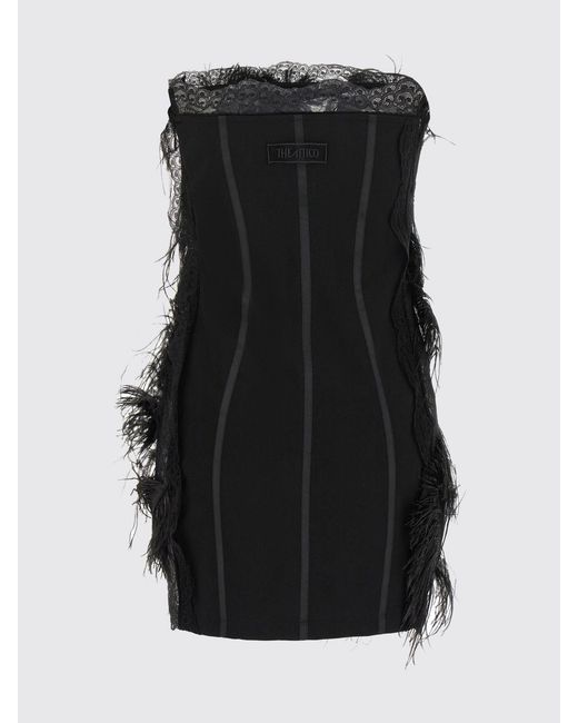 The Attico Black Feather And Lace-Trimmed Wool Mini Sheath Dress
