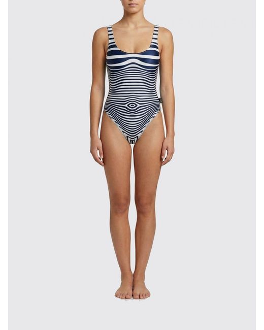 Jean Paul Gaultier Blue Printed Polyester One-Piece Swimsuit