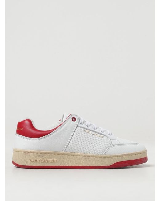 Crimson Leather Perfoated Sneakers Saint Laurent en coloris White