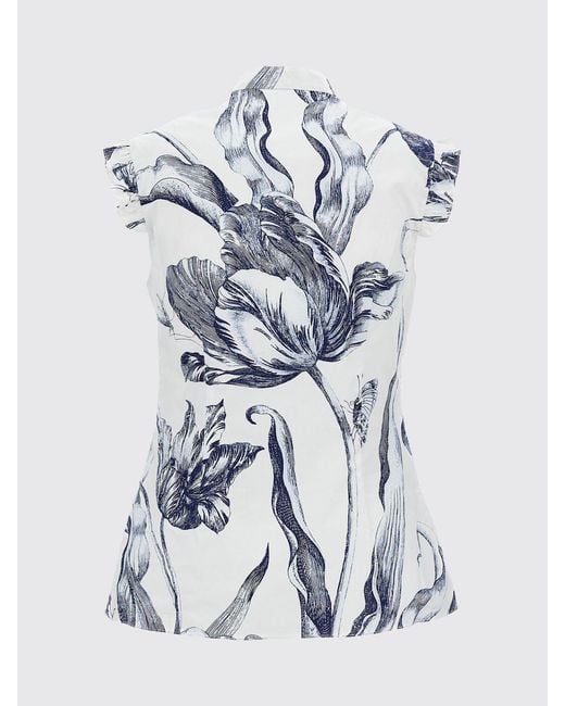 Erdem Blue Cotton Floral Print Shirt