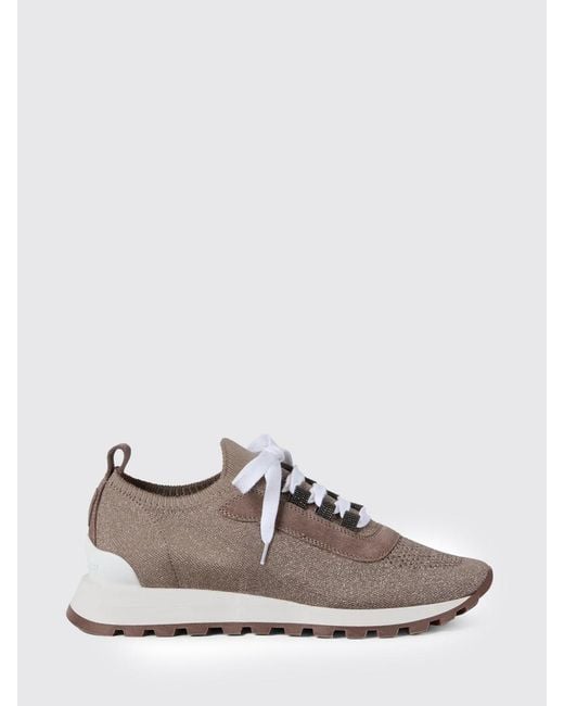 Brunello Cucinelli White Cotton And Lurex Knit Sneakers