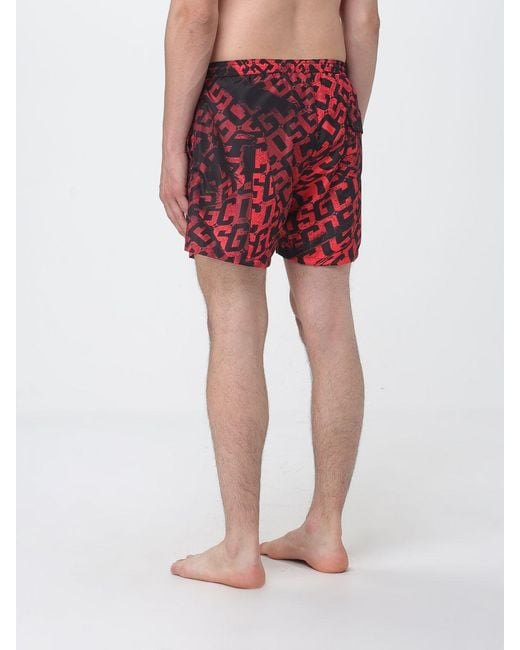 Gcds Red Nylon Swimsuit With All-Over Logo for men