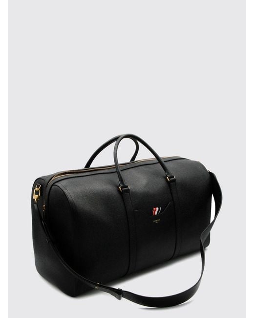 Thom Browne Black Grained Calfskin Leather Travel Bag With Removable Strap for men