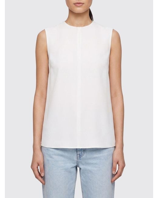 Totême White Sleeveless Linen-Blend Crewneck Top With Back Zip Closure