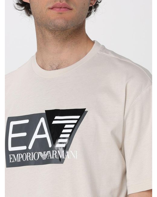 T-shirt in cotone con logo di EA7 in Natural da Uomo