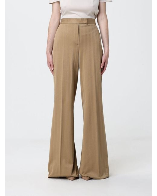 Max Mara Natural Pinstriped Cotton Flared Trousers