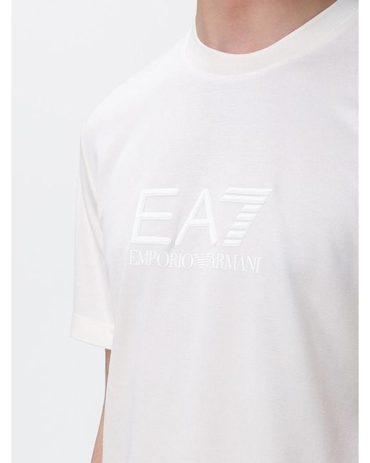 EA7 White Cotton T-Shirt With Logo for men