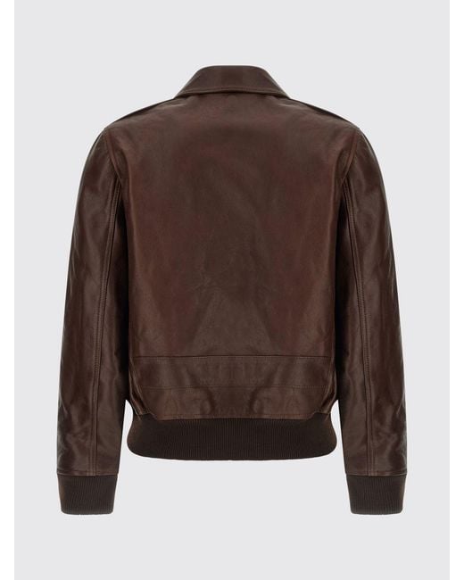 A.P.C. Brown Cowhide Leather Bomber Jacket With Classic Collar And Zip Closure