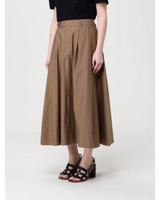 Brunello Cucinelli Brown Poplin Midi Skirt With Monili