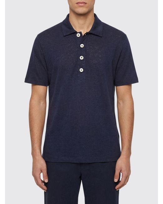 Eleventy Blue Linen Polo Shirt for men