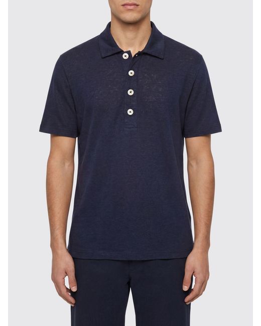 Eleventy Blue Linen Polo Shirt for men