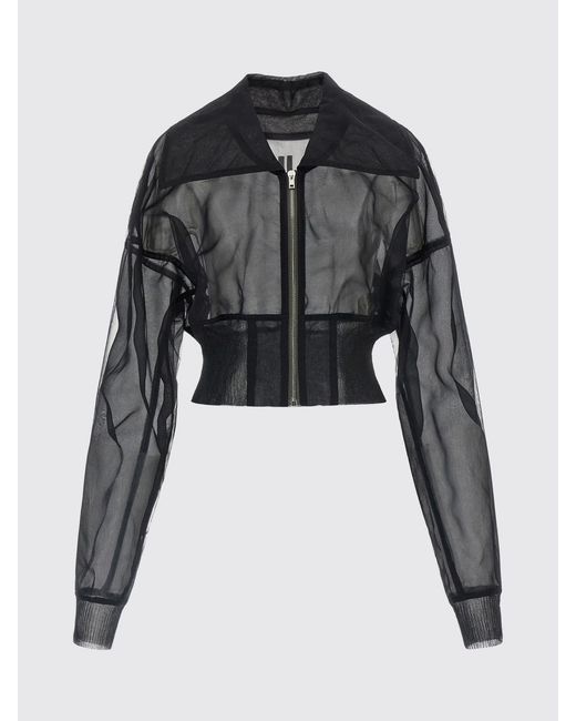 Rick Owens Black Cropped Sheer Nylon Bomber Jacket With Zip Closure