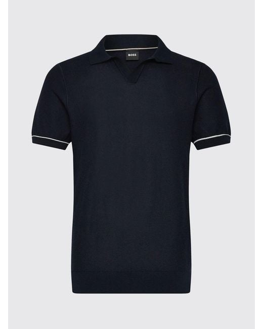 Boss Blue Cotton Knit Polo Shirt for men