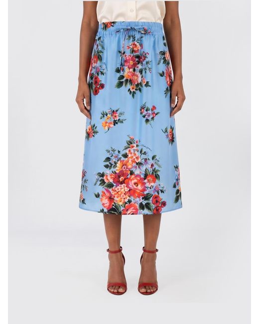 Dolce & Gabbana Blue Dolce &Amp Gabbana Floral Silk Skirt