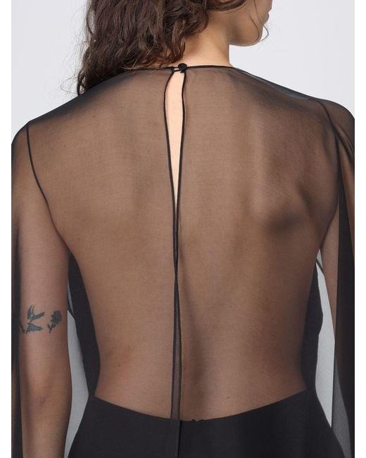 Alberta Ferretti Black Long-Sleeved Slim Fit Satin Long Evening Gown