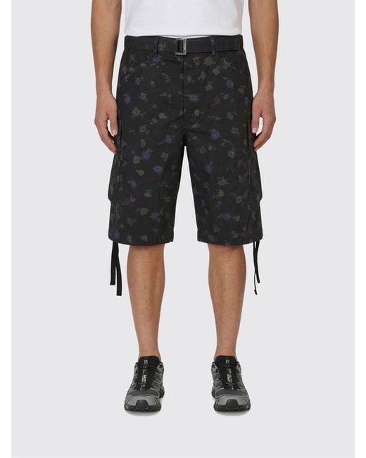 Sacai Black Floral Print Cotton Cargo Shorts for men